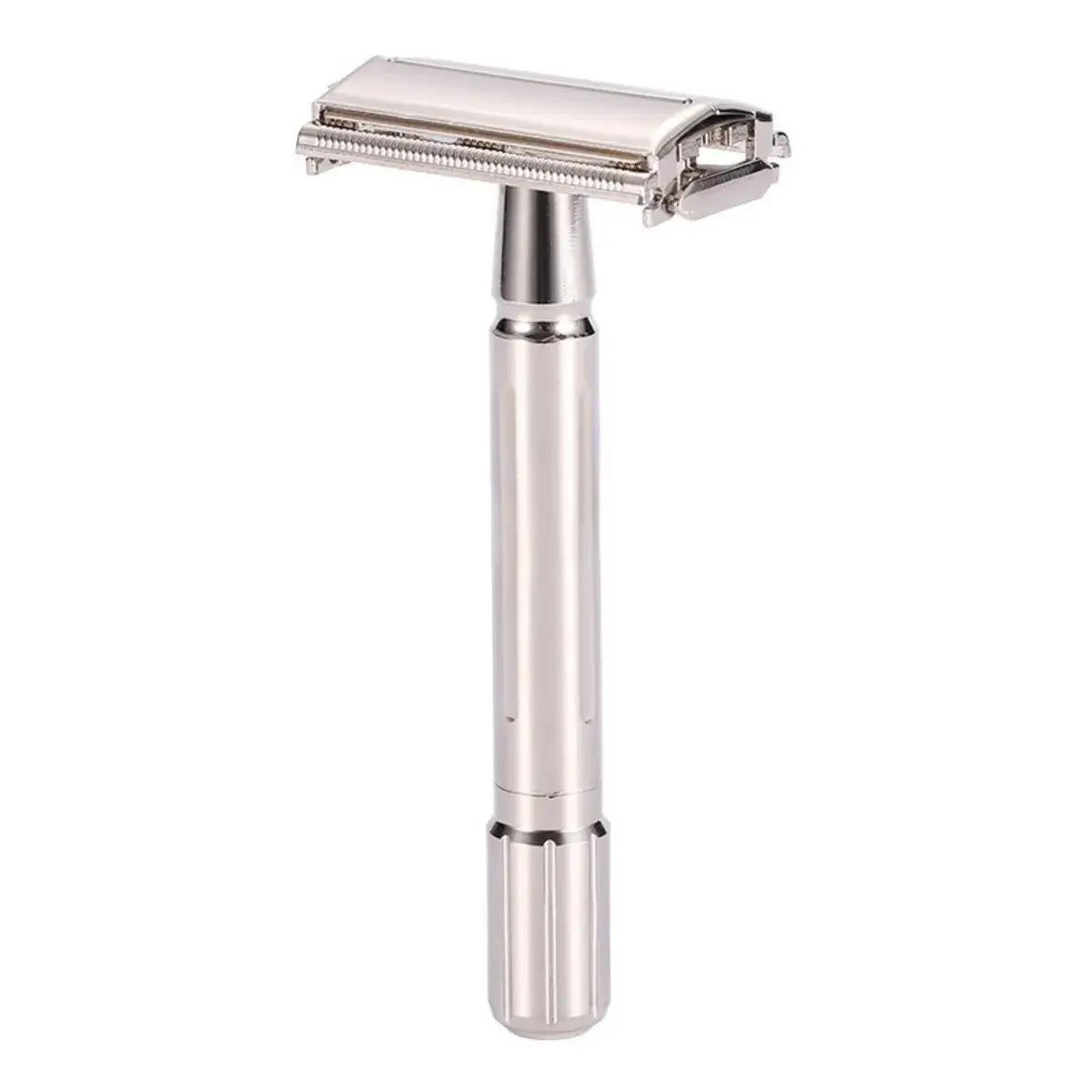 Klassischer Rasierhobel - Edelstahlgriff für präzise Nassrasur mit offenem Klingensystem.